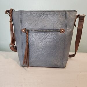 The Sak Blue Embossed Leather Crossbody With Adjustable Straps